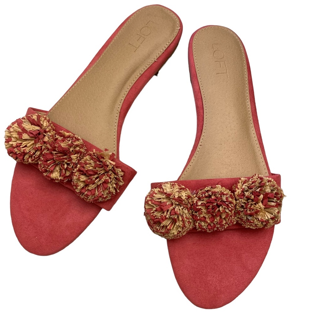 LOFT Raffia Pom Pom Slides